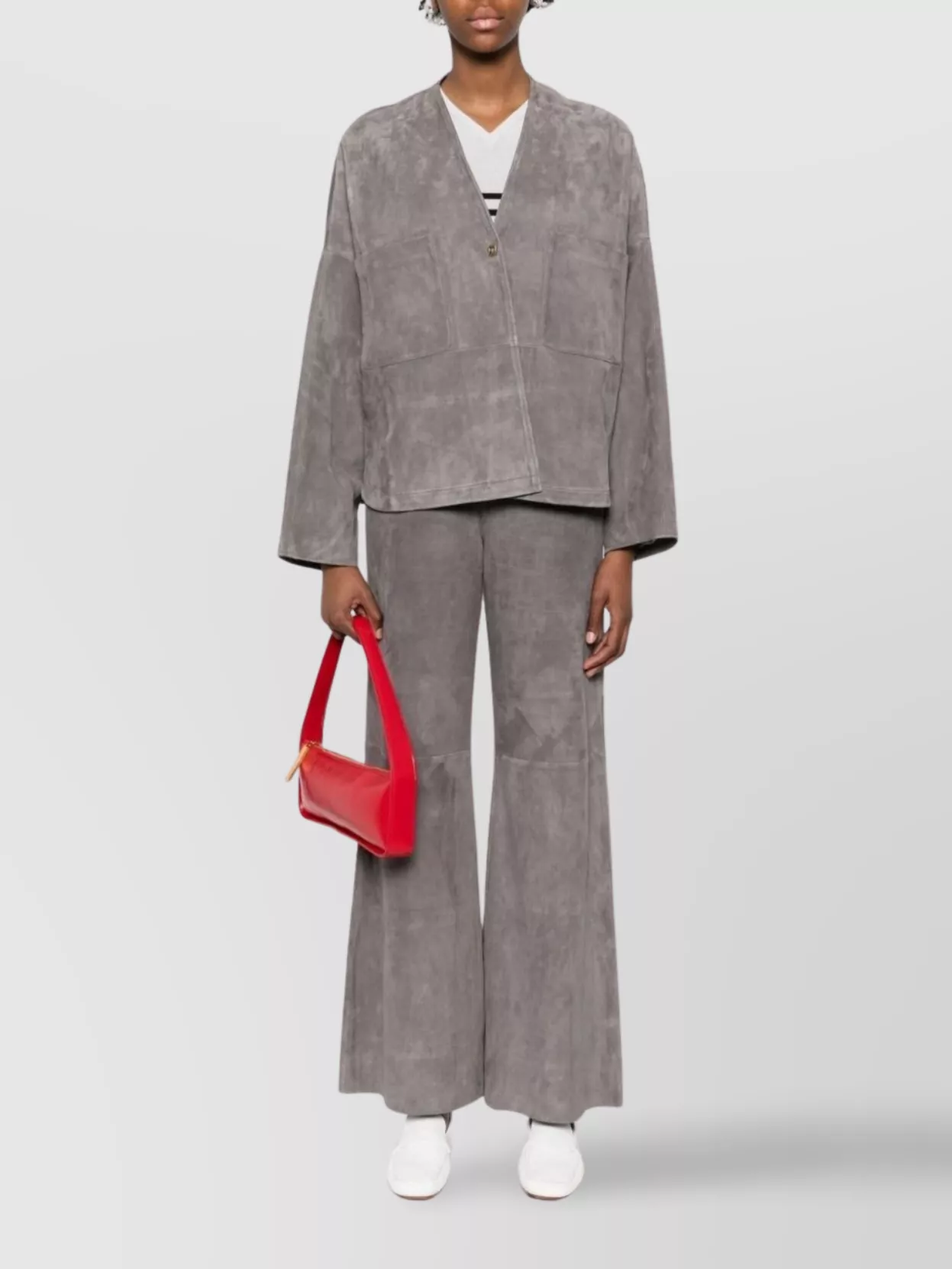 Forte Forte High-waisted Wide-leg Leather Trousers In Gray