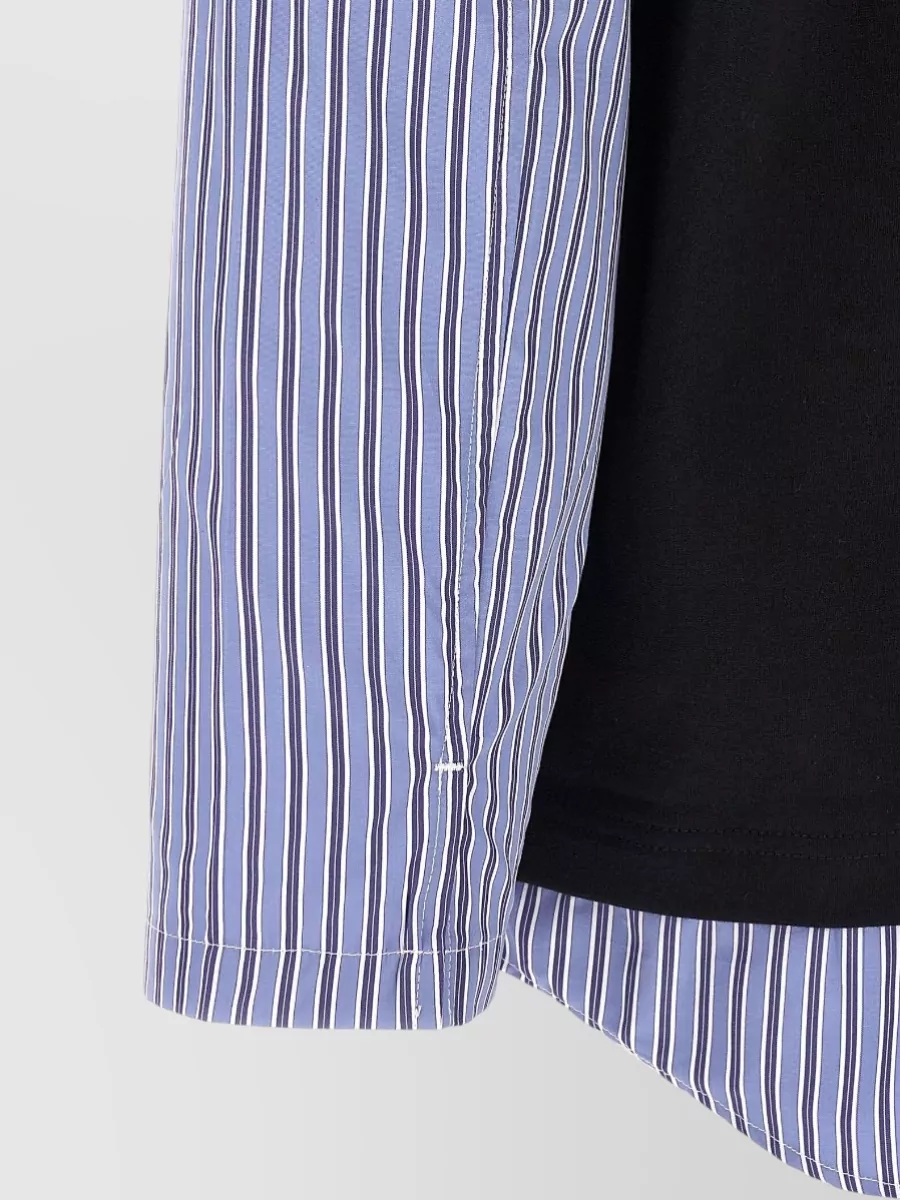 Comme Des Garçons Striped Cotton Poplin Insert Long-Sleeve T-Shirt