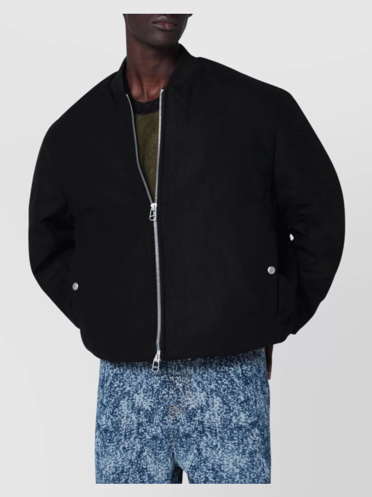 Oamc Wool Blend Bomber Jacket With Ribbed Cuffs And Hem In Black
