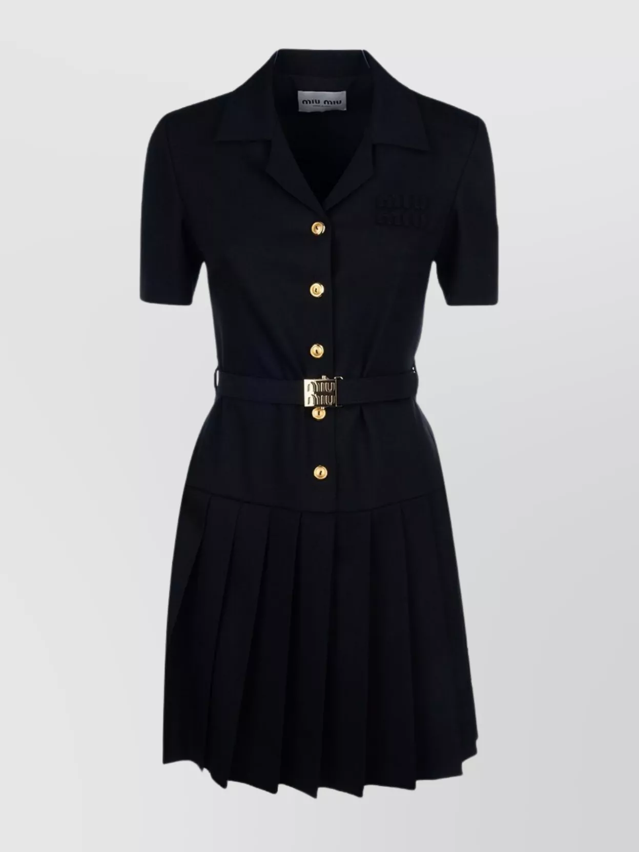 Miu Miu Waist Belted Gold Button Pleated Skirt Sleeves