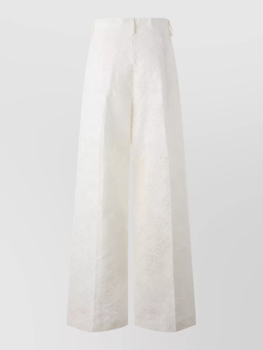 Alberta Ferretti Cotton-Blend Eyelet High-Rise Wide-Leg Trousers