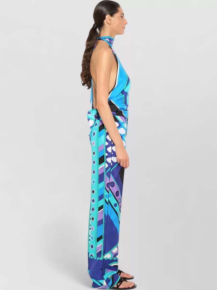 Pucci Silk Strapless High-Neck Printed Blouse