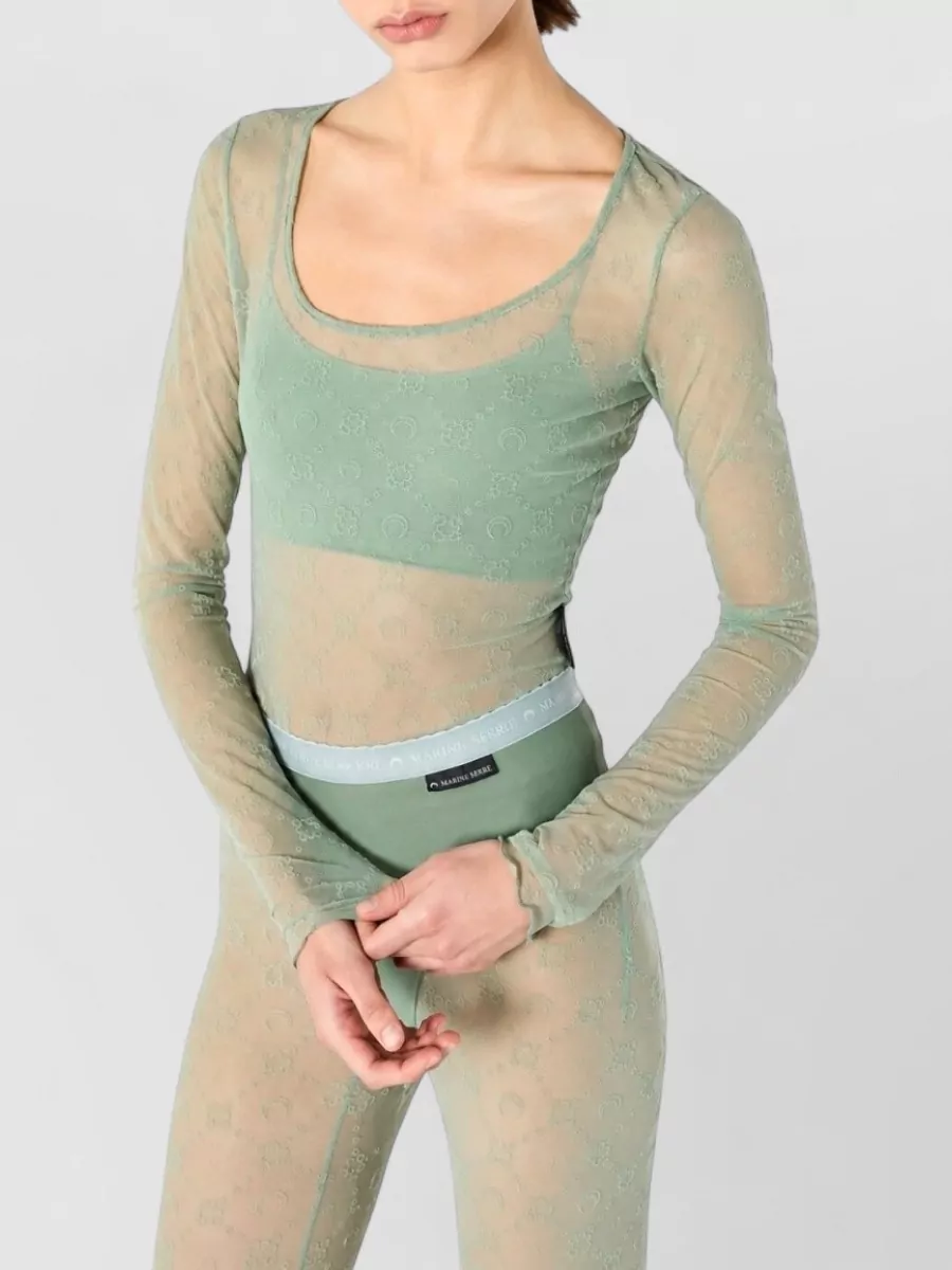 Marine Serre Logo-Print Mesh Long-Sleeve Top