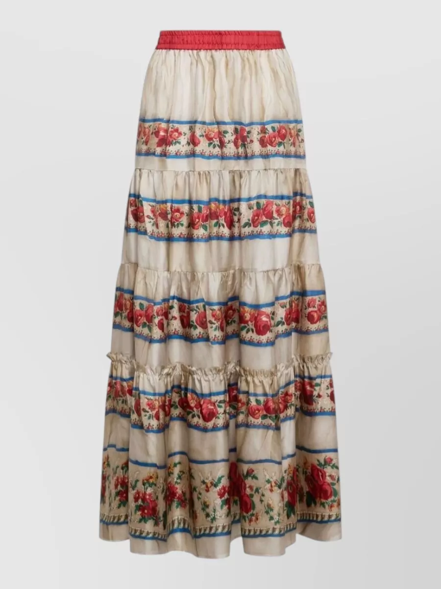 Pierre Louise Mascia Floral-Print Silk Full Skirt