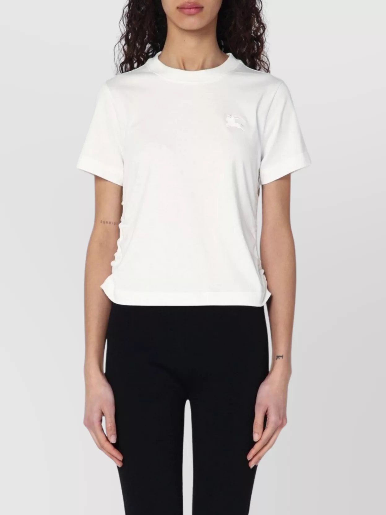Burberry White T-shirt With Check Pattern Detail Women In White