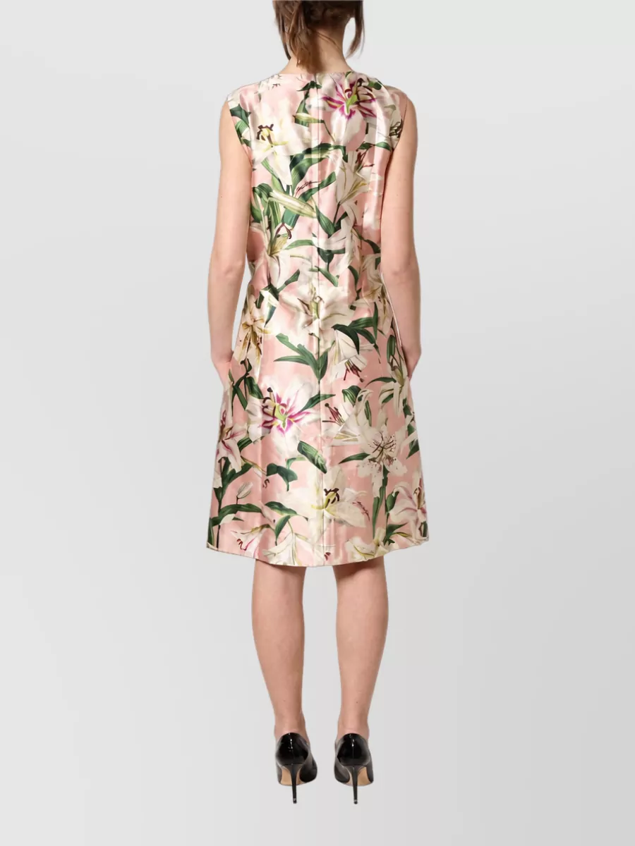 Dolce&Gabbana Silk Floral-Print Sleeveless Midi Sheath Dress