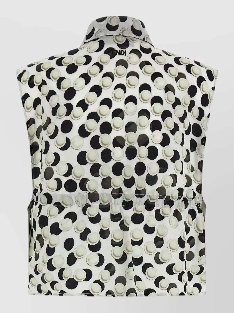 Fendi Silk Polka Dot Cropped Shirt Collar Top