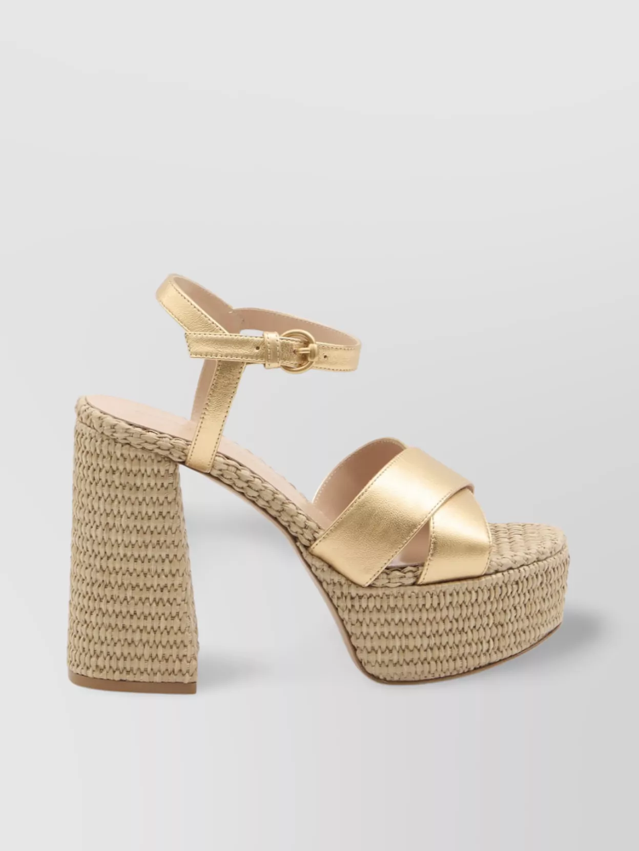 Gianvito Rossi Raffia-Wrapped Chunky Heel Crisscross Sandals
