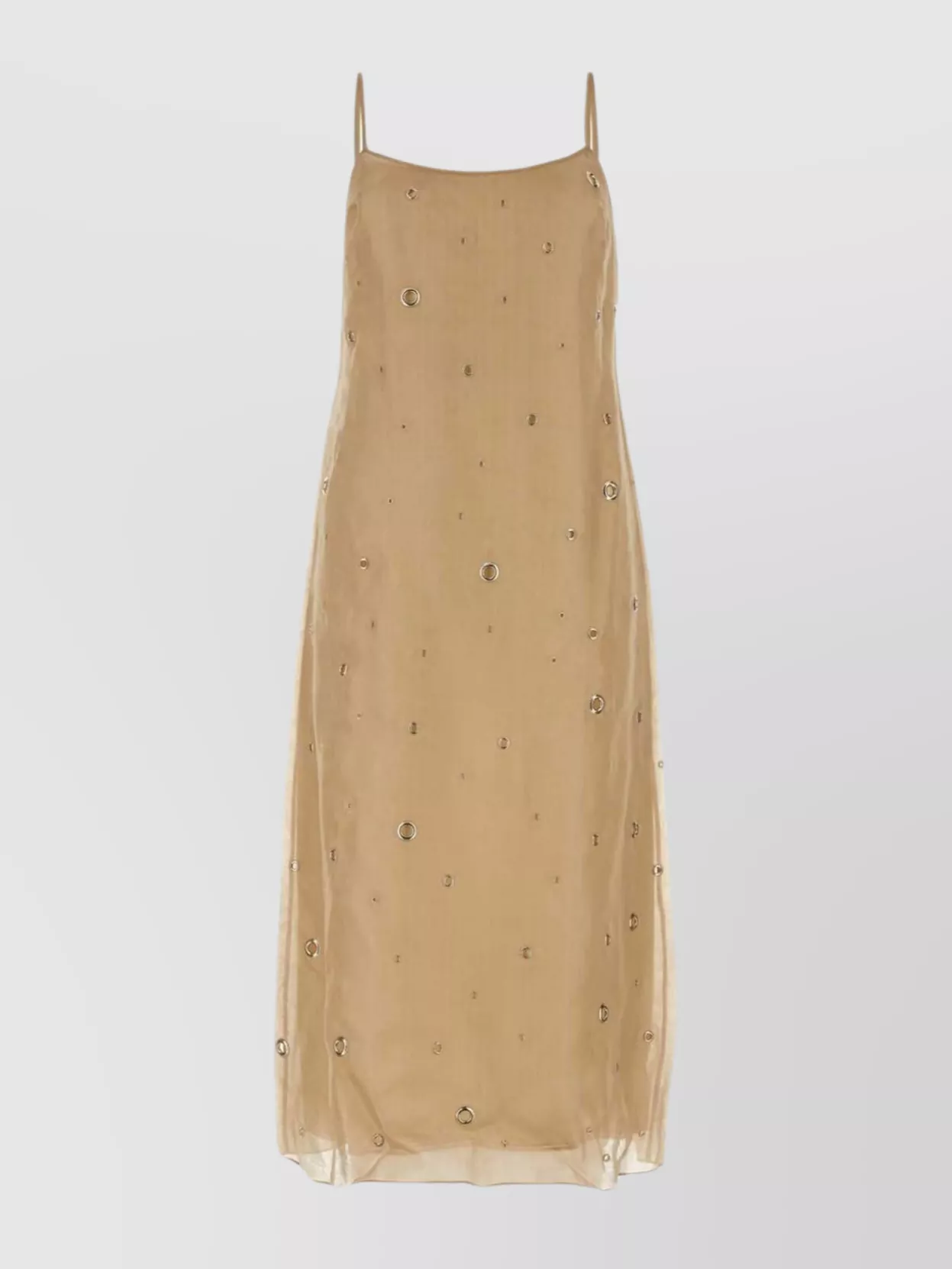 Prada Organza Dress With Spaghetti Straps And Sequin Embellishments In Brown