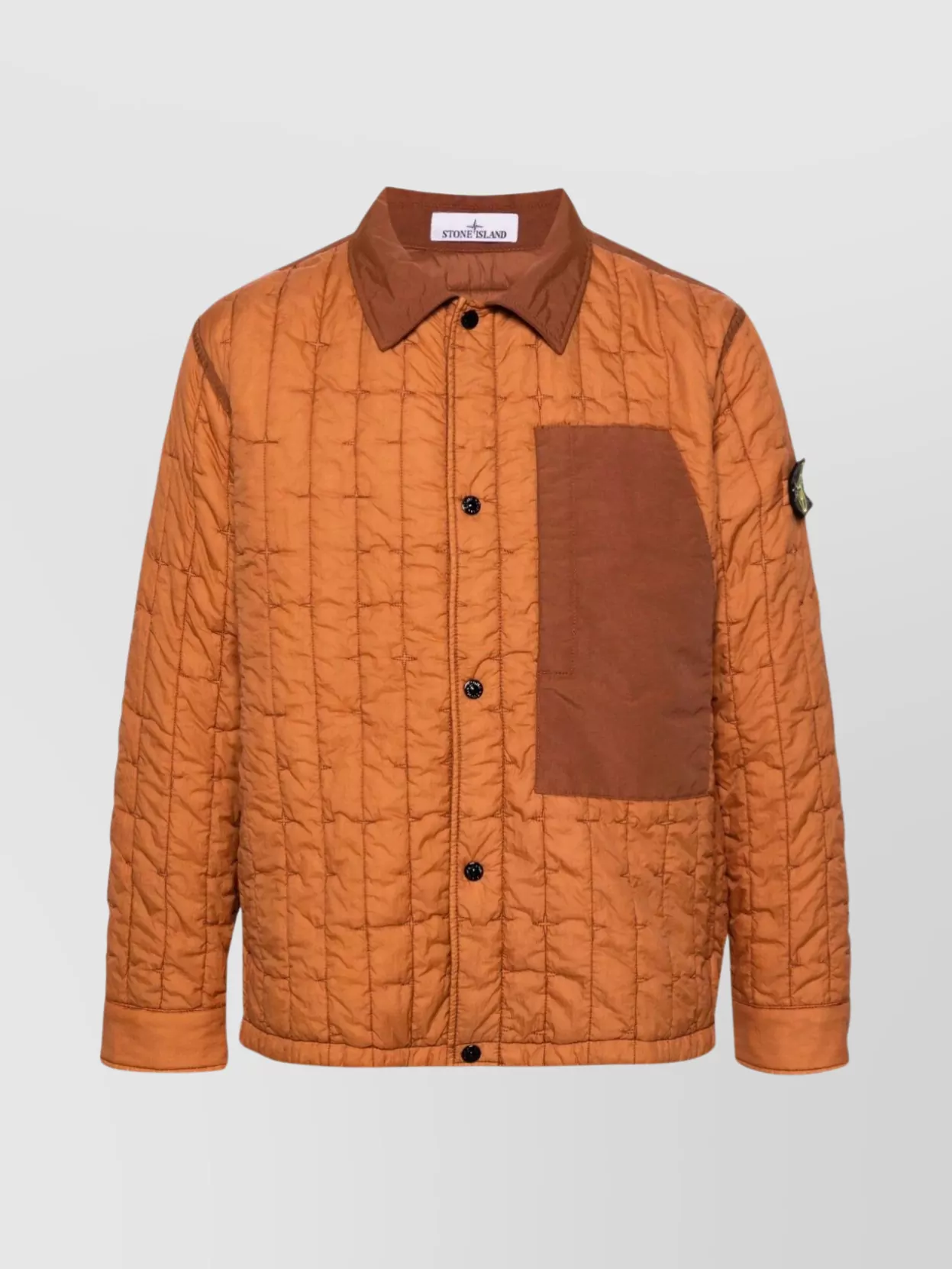 Stone Island Contrasting-panels Quilted Jacket In Rust