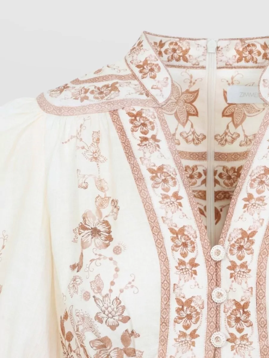 Zimmermann Linen V-Neck Long-Sleeve Midi Dress