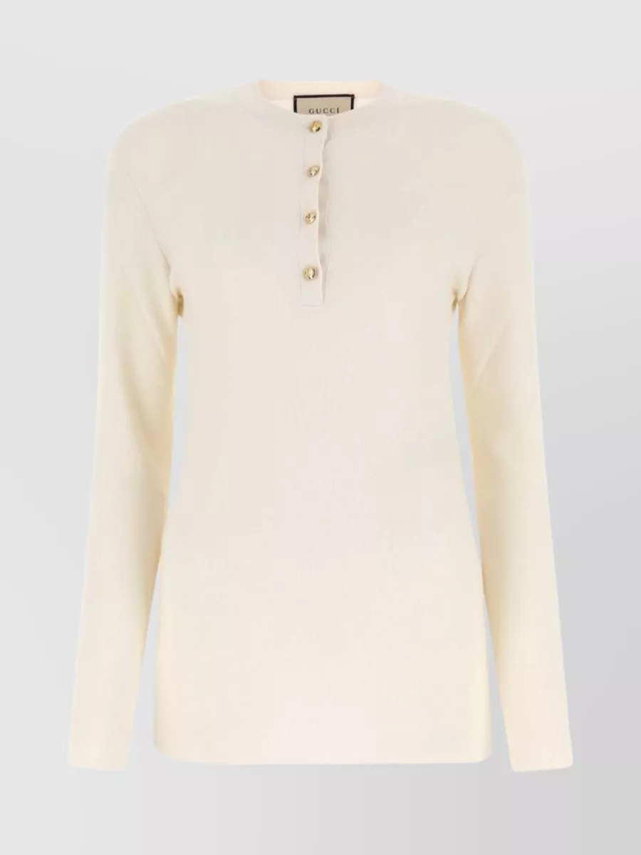 Shop Gucci Cashmere Ribbed Crewneck Top In White