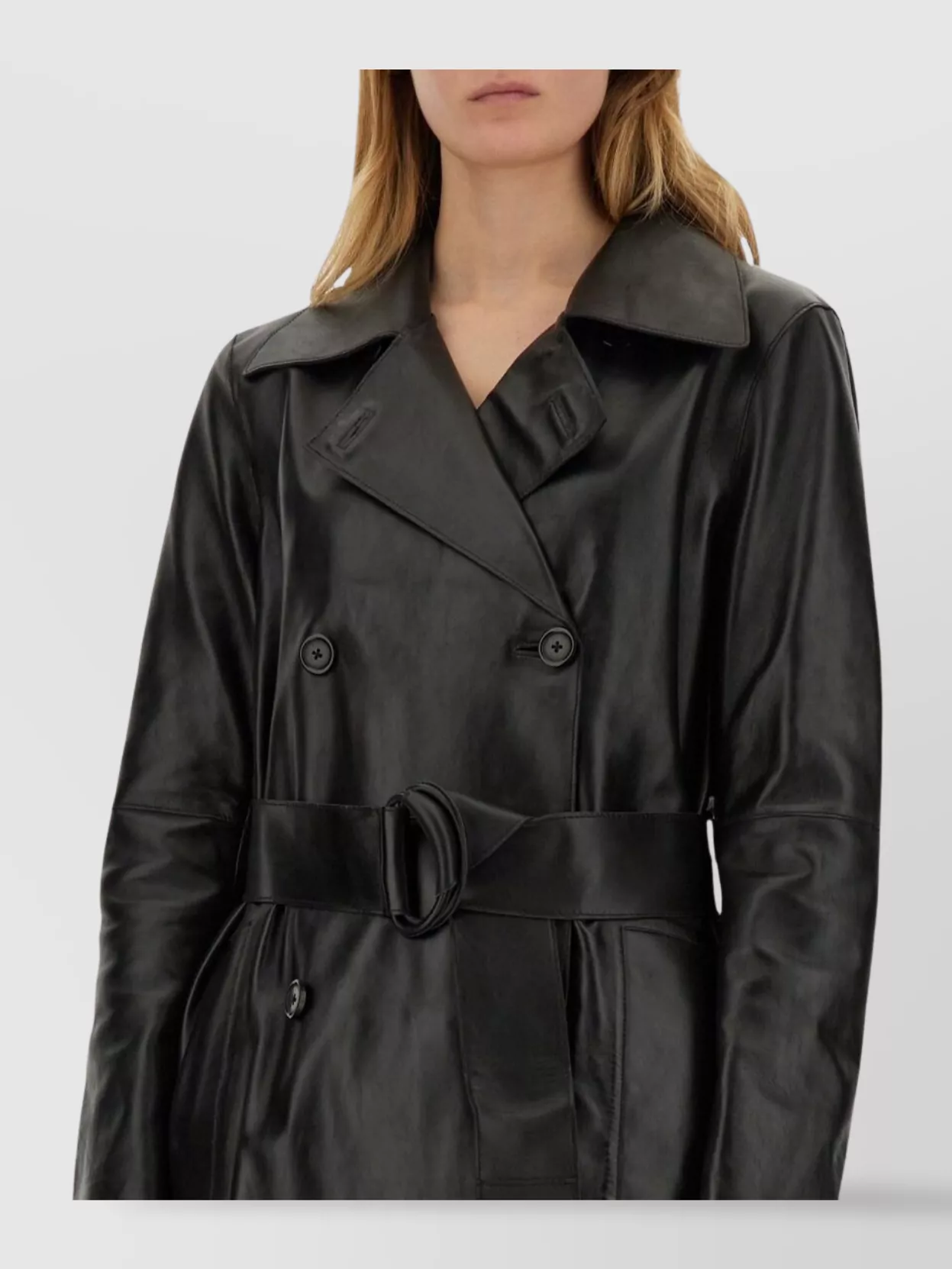 Stand Studio Waist Belted Long Coat Double-Breasted Lapels