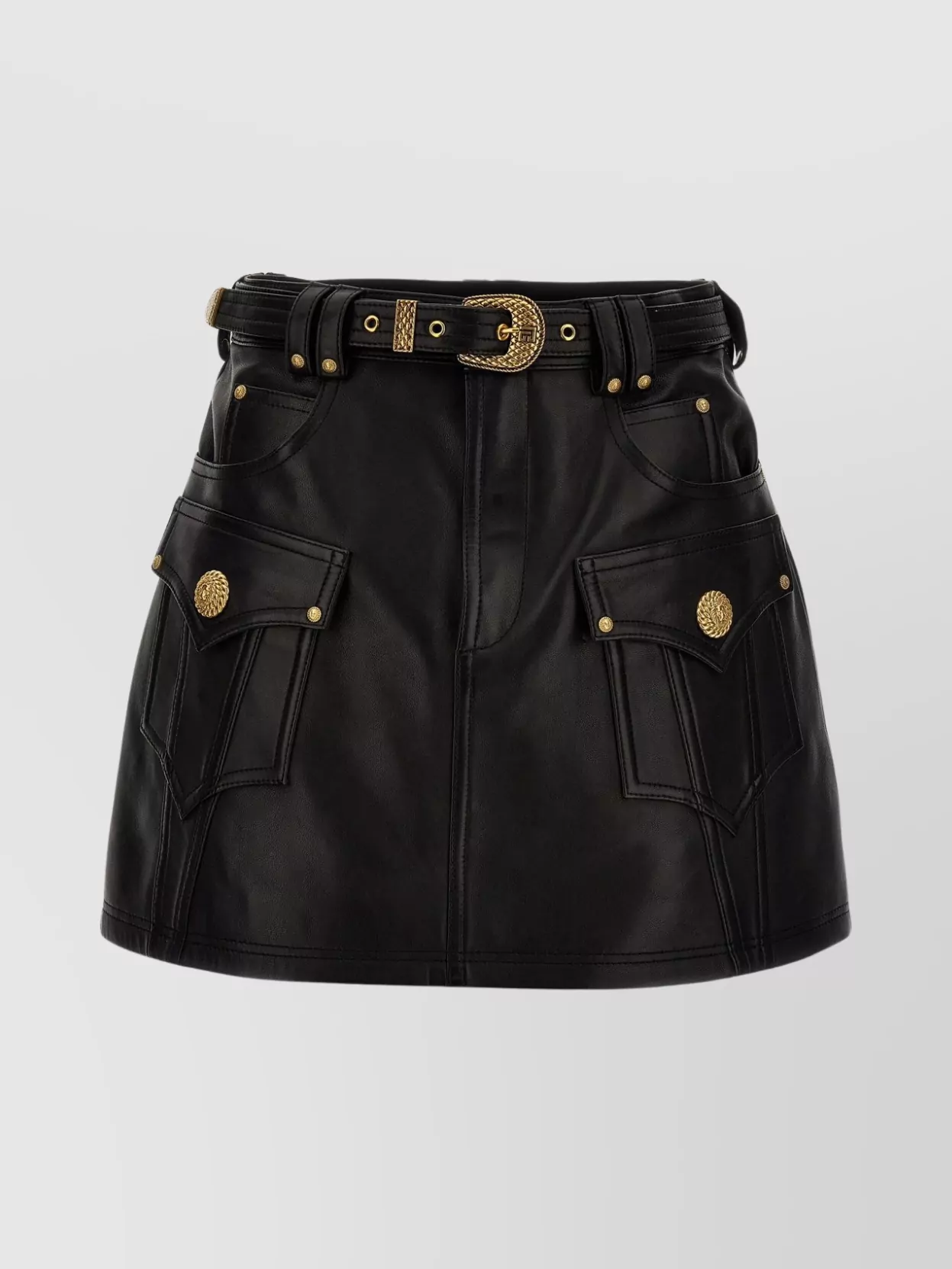 Balmain 'cowgirl' High-waisted Mini Skirt With Front And Back Pockets In Black