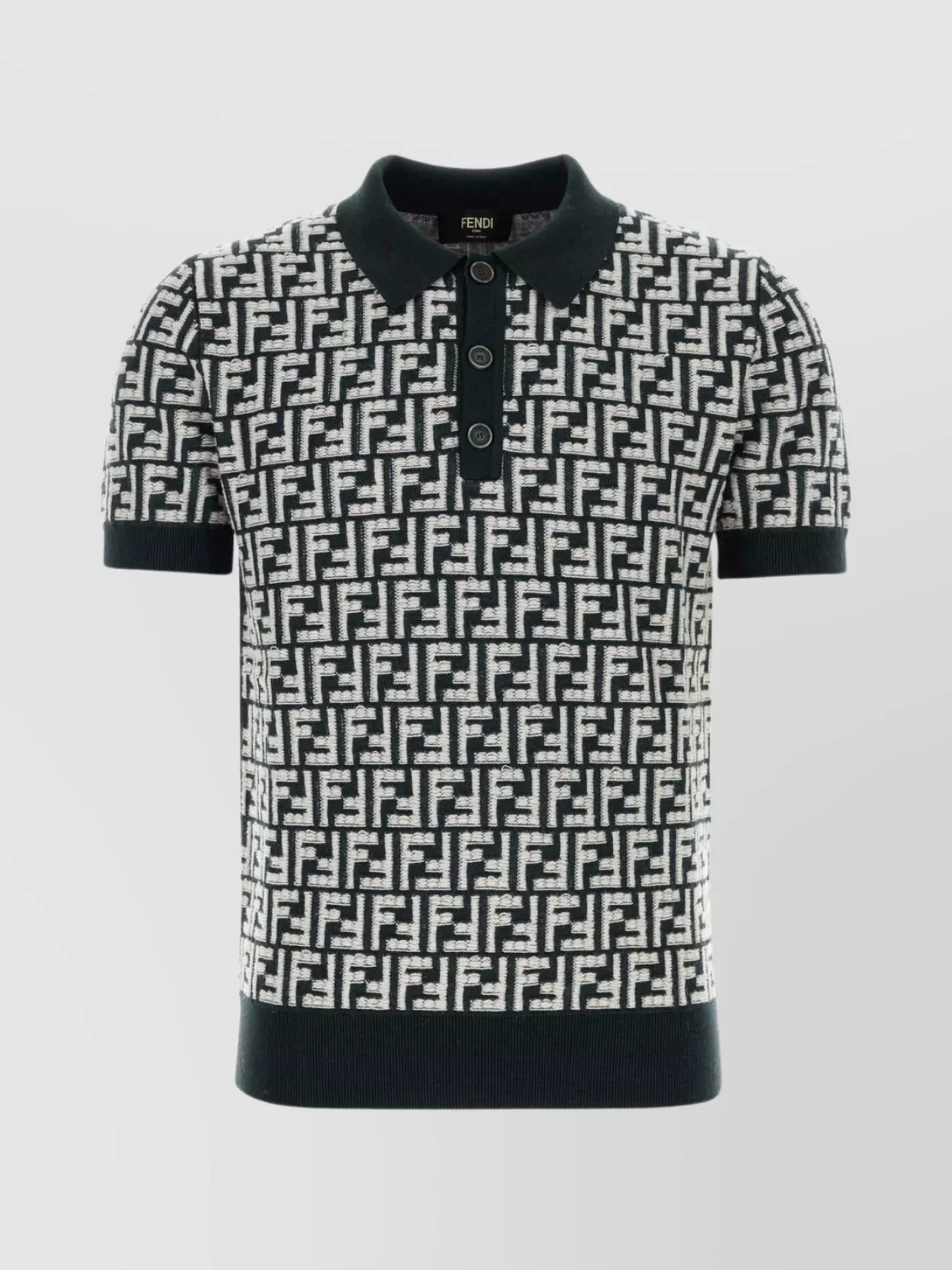 Shop Fendi Wool Polo Shirt With Embroidered Knit Pattern