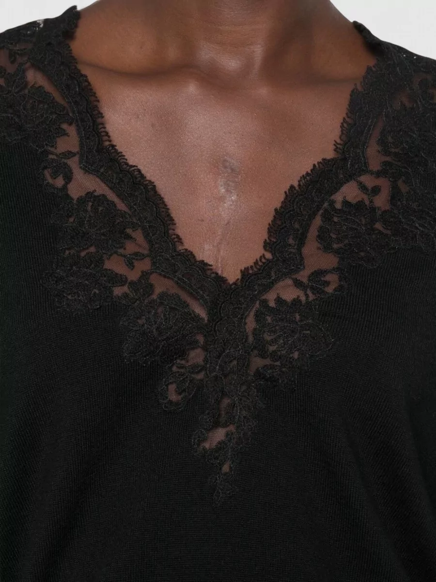 Ermanno Firenze Lace Trim V-Neck Wool Jumper