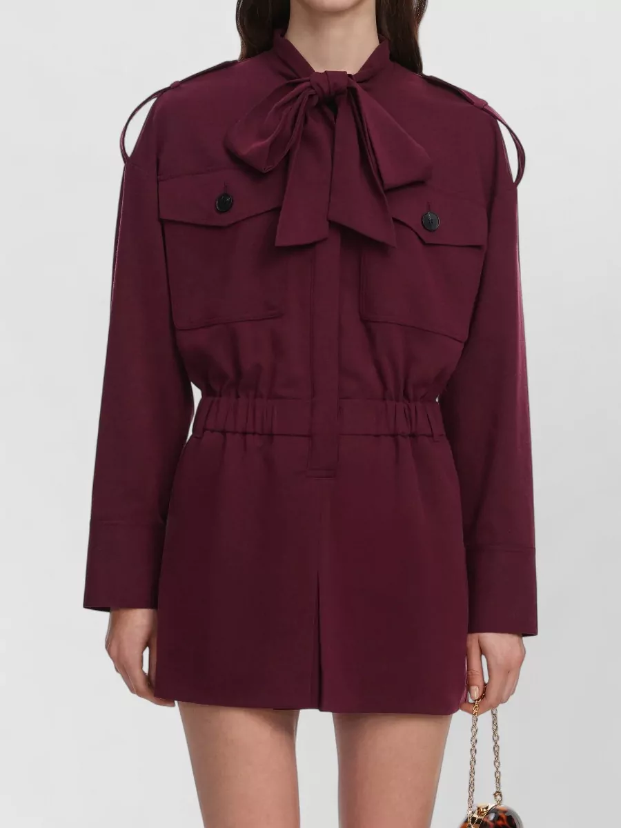 Self-Portrait Twill Tie Neck Playsuit
