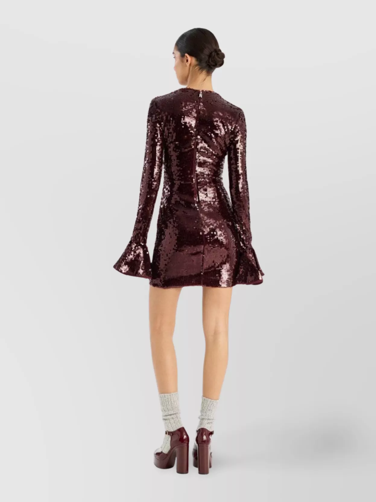 Rotate Sequin Embellished Dress Flared Cuffs Long Sleeves