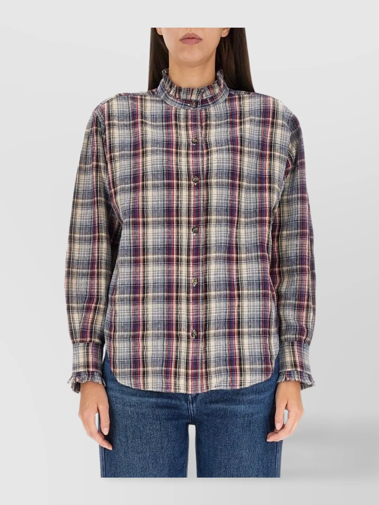 Isabel Marant Etoile Frilled Collar Checked Pattern Shirt