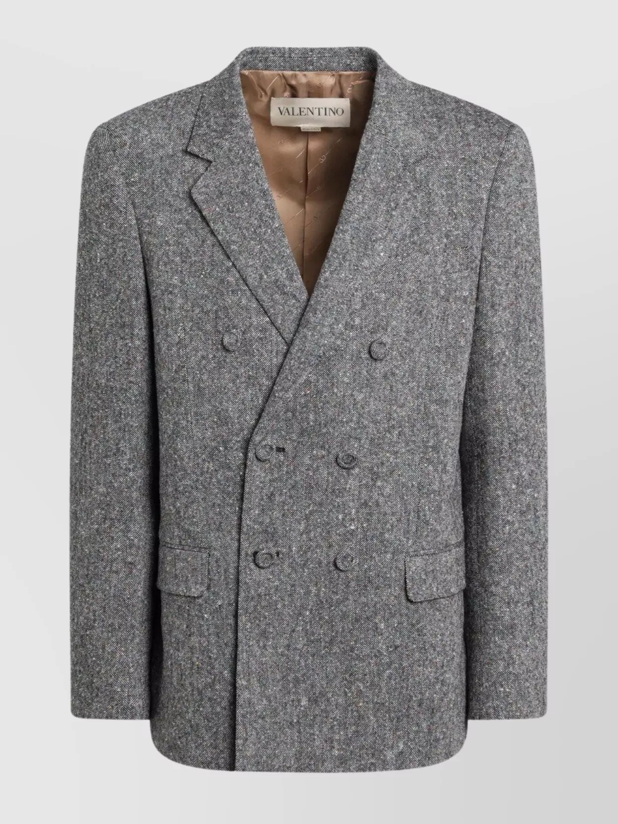 Valentino Double Breasted Boucle Wool Jacket In Gray