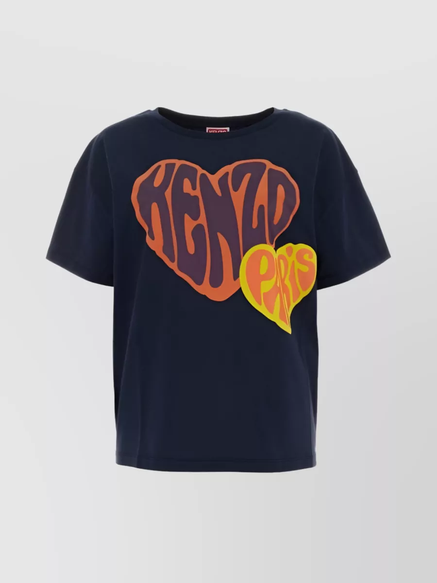 Shop Kenzo Cotton Logo Print Crew Neck T-shirt In Blue