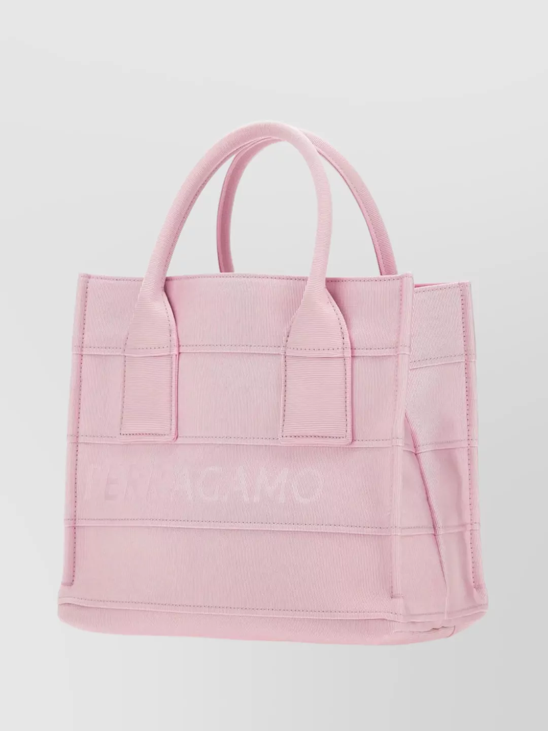 Ferragamo Fabric Structured Handbag Round Handles In Pink