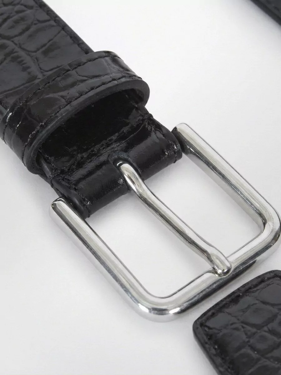 The Frankie Shop Toni Croc Belt Patent Leather Silver Hardware