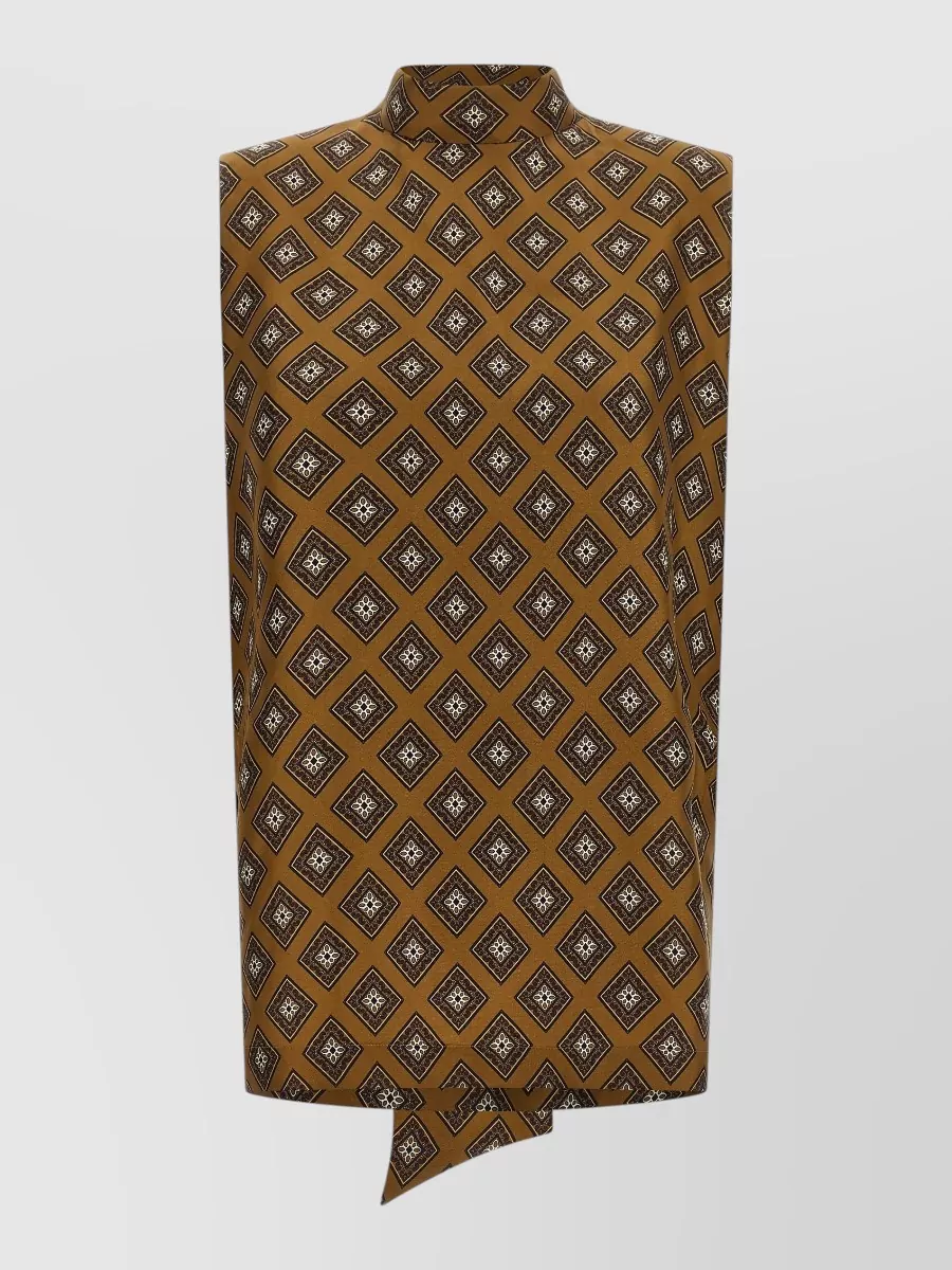 Alberto Biani Silk Tie-Print High-Neck Blouse