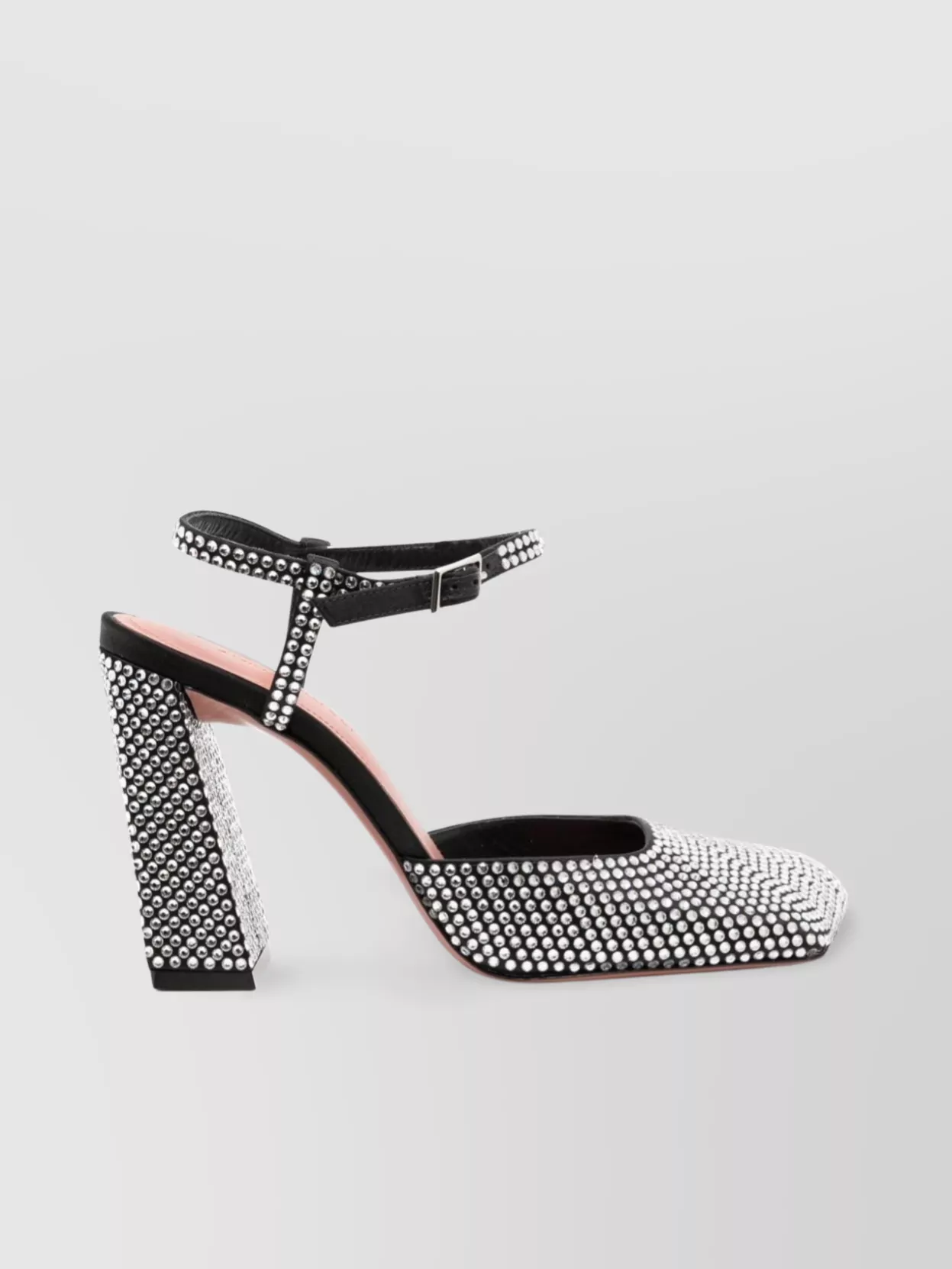 Amina Muaddi Crystal Block Heel Pumps In Satin