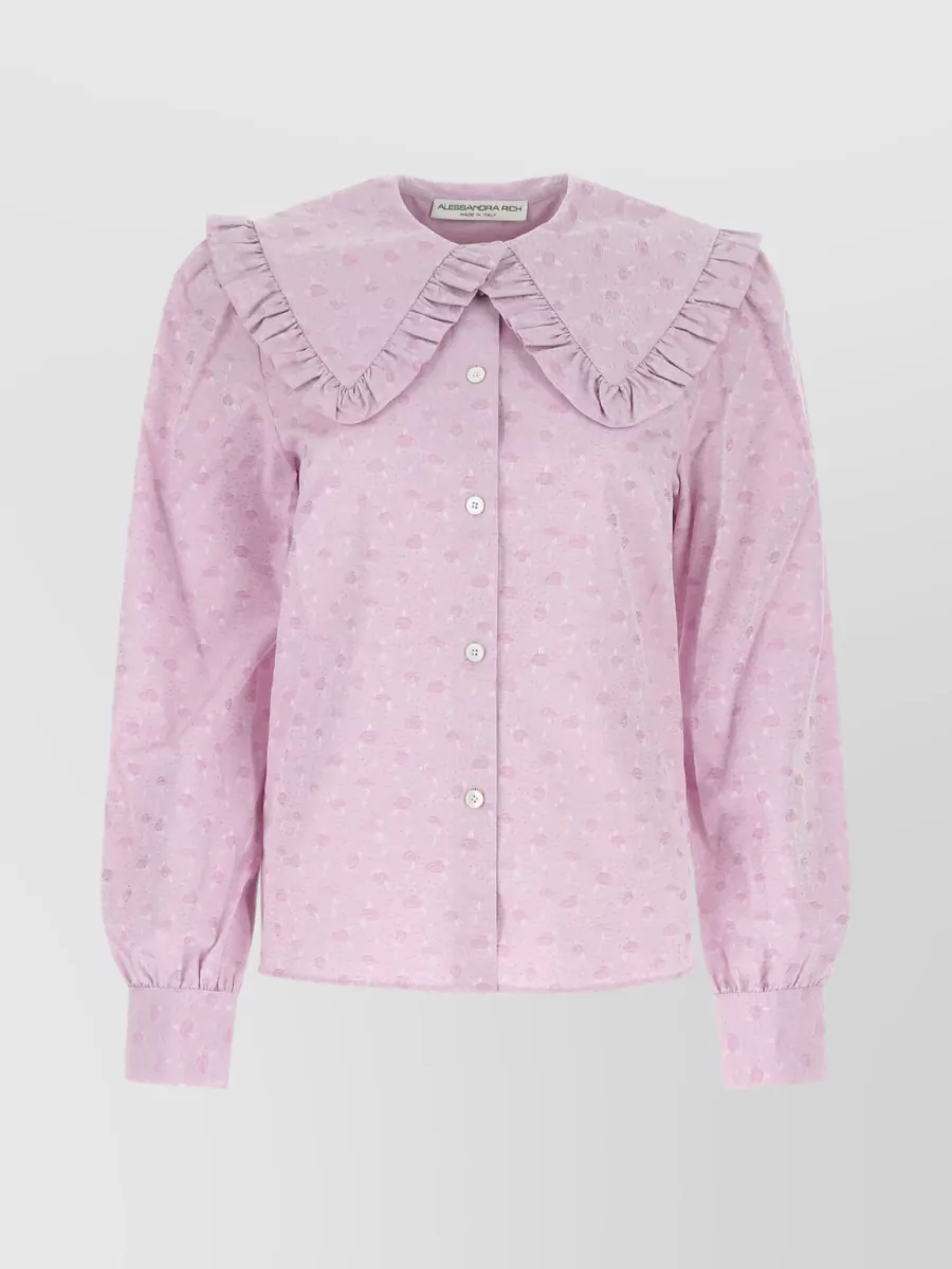Shop Alessandra Rich Poplin Shirt Featuring All-over Print And Ruffle Detail In Pastel