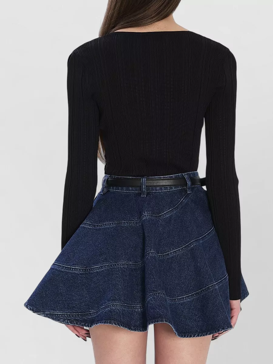 Self-Portrait Lace Knit Long-Sleeve V-Neck Top
