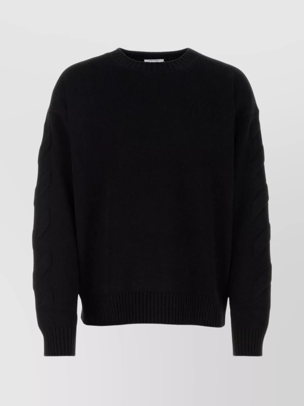 Shop Off-white Stretch Cotton Blend Crew-neck Sweater In Black