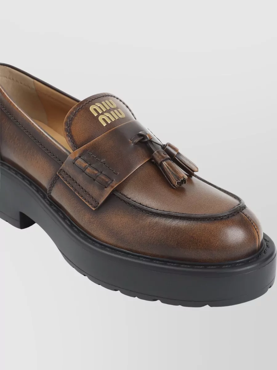 Miu Miu Leather Tassel Platform Loafers
