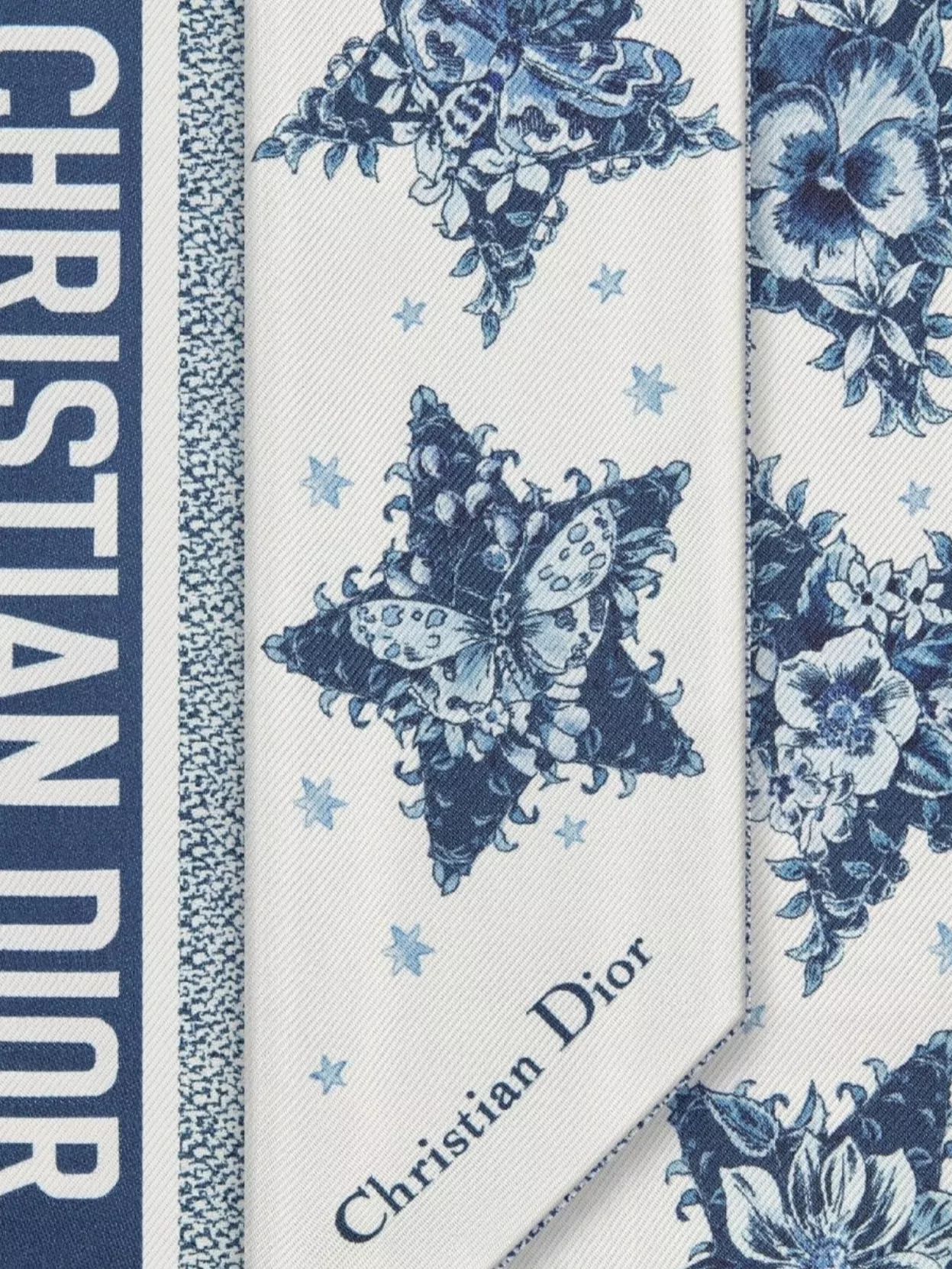Dior Slim Floral Pattern Scarf In Blue