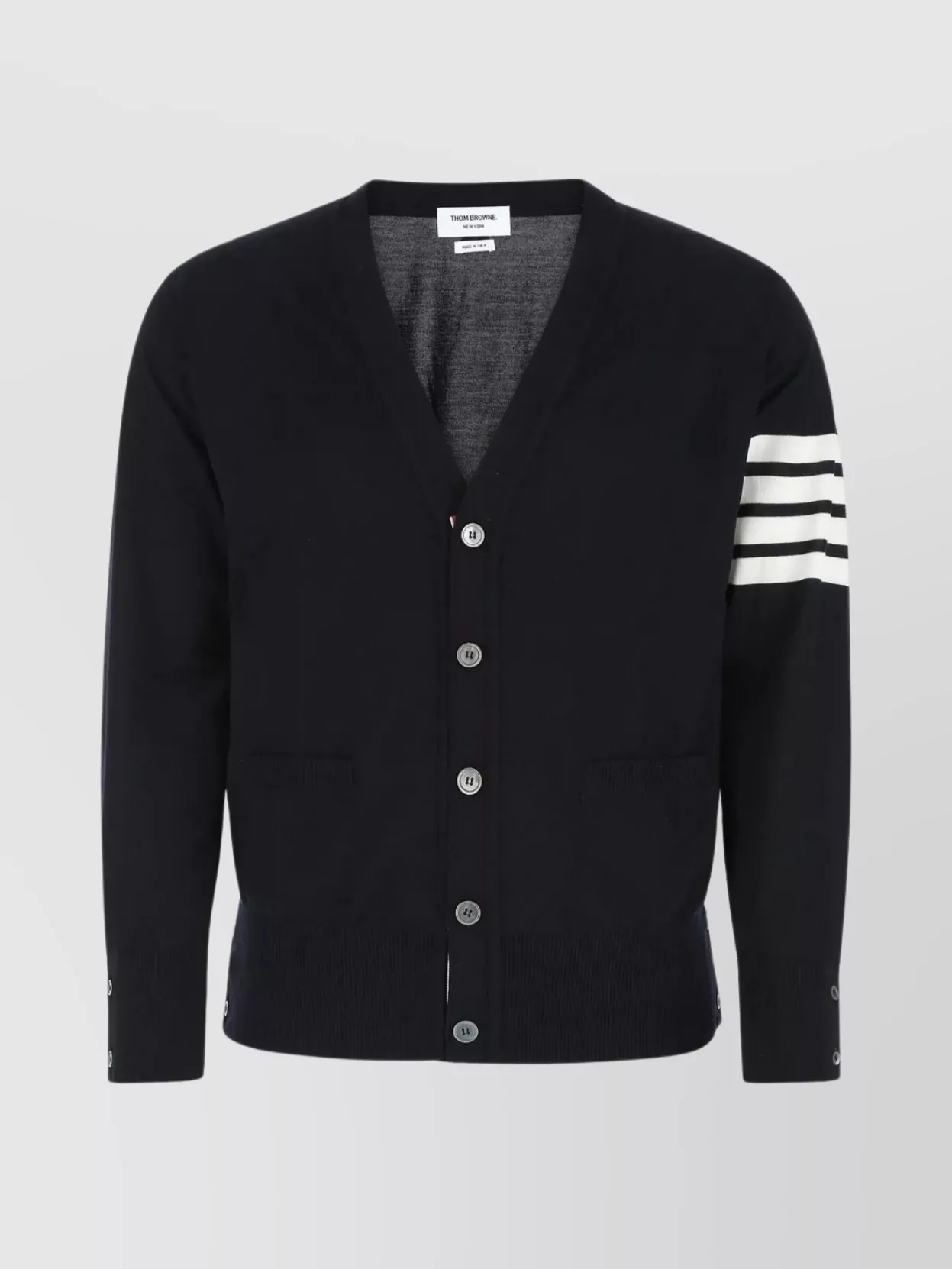 Shop Thom Browne Wool Cardigan With Slits And Striped Sleeves