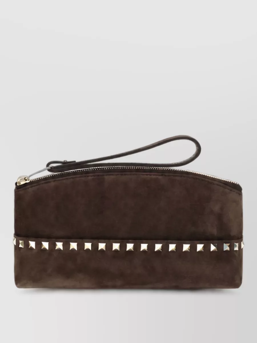 Valentino Garavani rockstud spike suede leather clutch bag