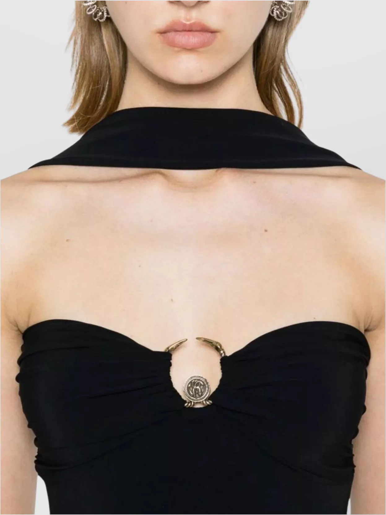 Roberto Cavalli Halter Neck Metal Embellishment Ruched Detail Dress