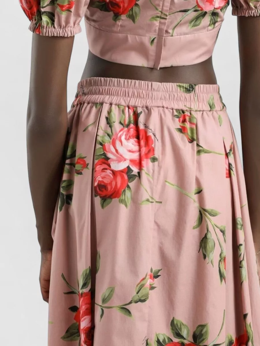 Dolce&Gabbana High Waist Floral Midi Skirt Pleated