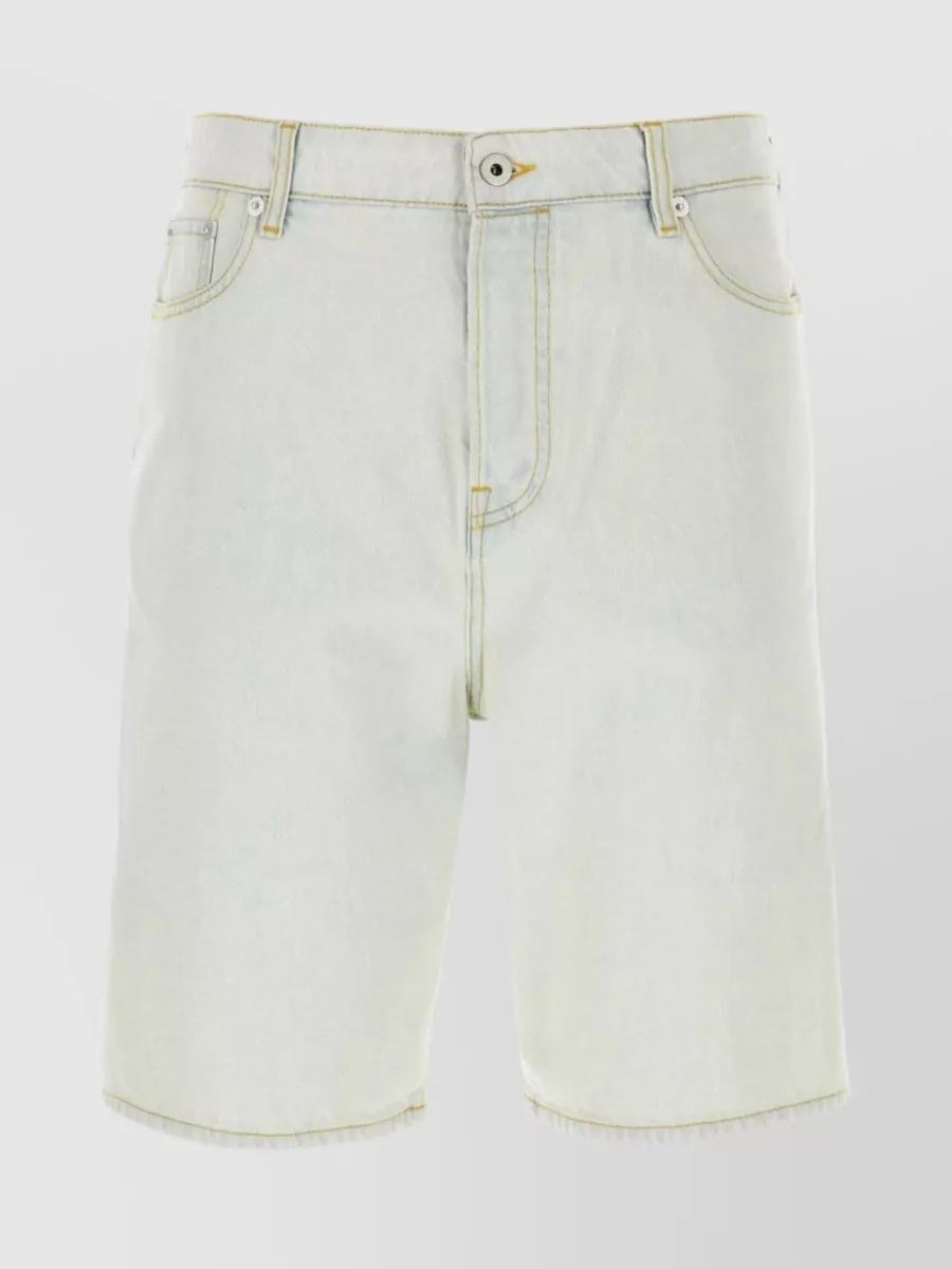 Shop Kenzo Contrasting Stitchings Denim Bermuda Shorts In White