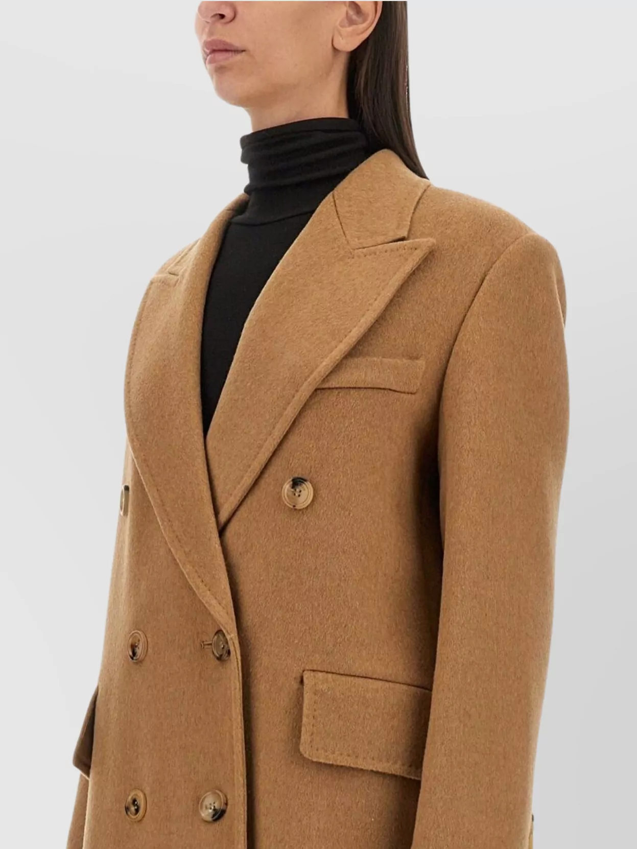 Max Mara Double Breasted Long Coat With Flap Pockets