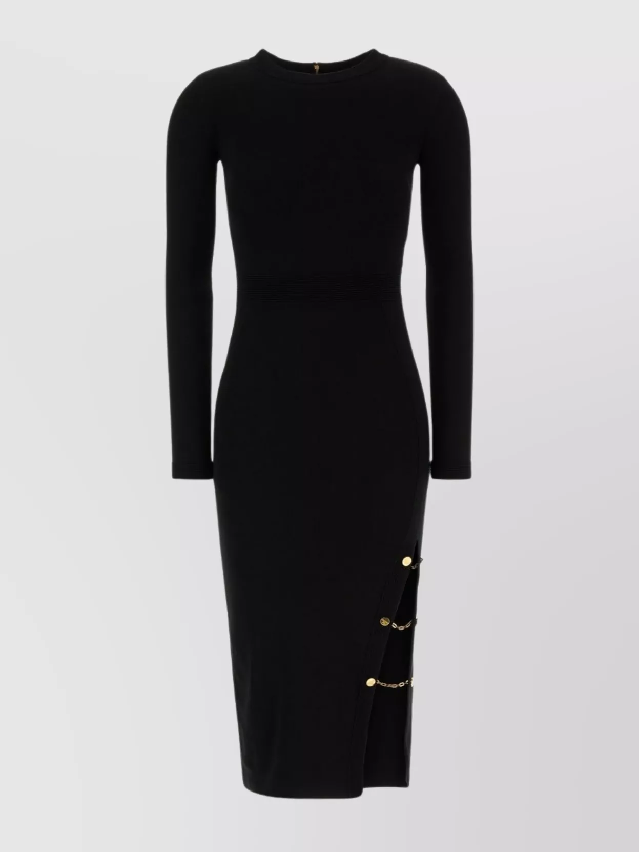 Elisabetta Franchi Midi Dress With Side Slit And Buttons In Black