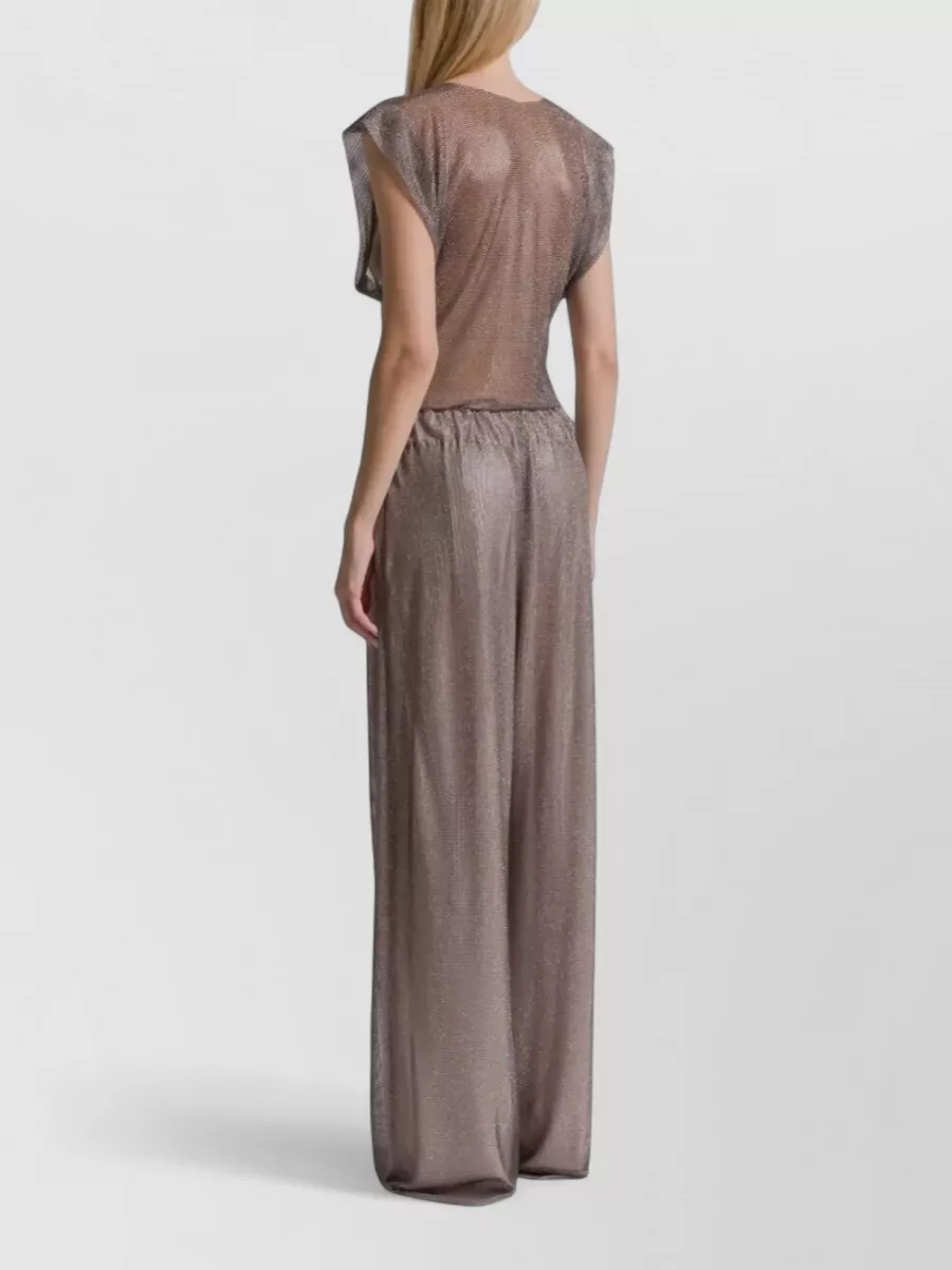 Alberta Ferretti Crystal Mesh Round Neck Cap Sleeve Top