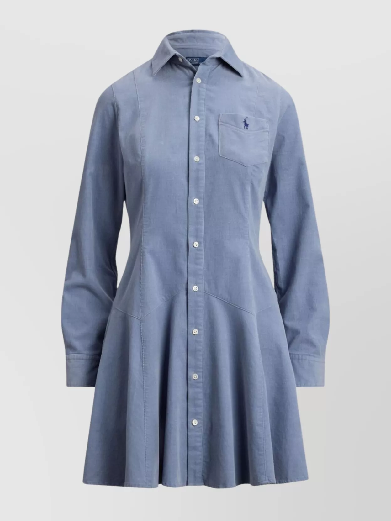Ralph Lauren Long Sleeve Dress Flared Skirt In Blue