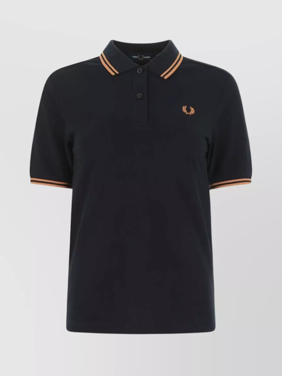 Shop Fred Perry Striped Ribbed Polo With Short Sleeves In Black