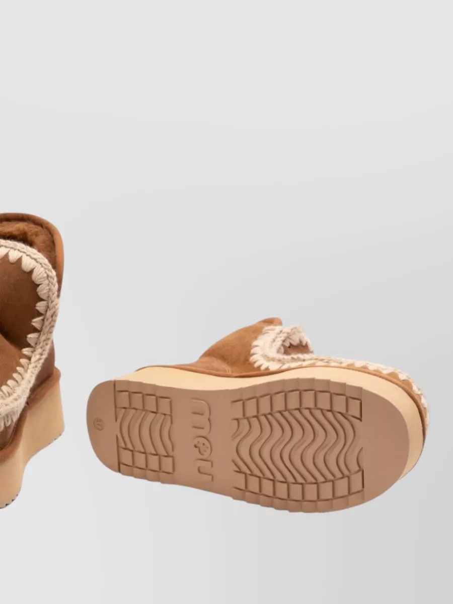 Mou Suede Leather Platform Slippers
