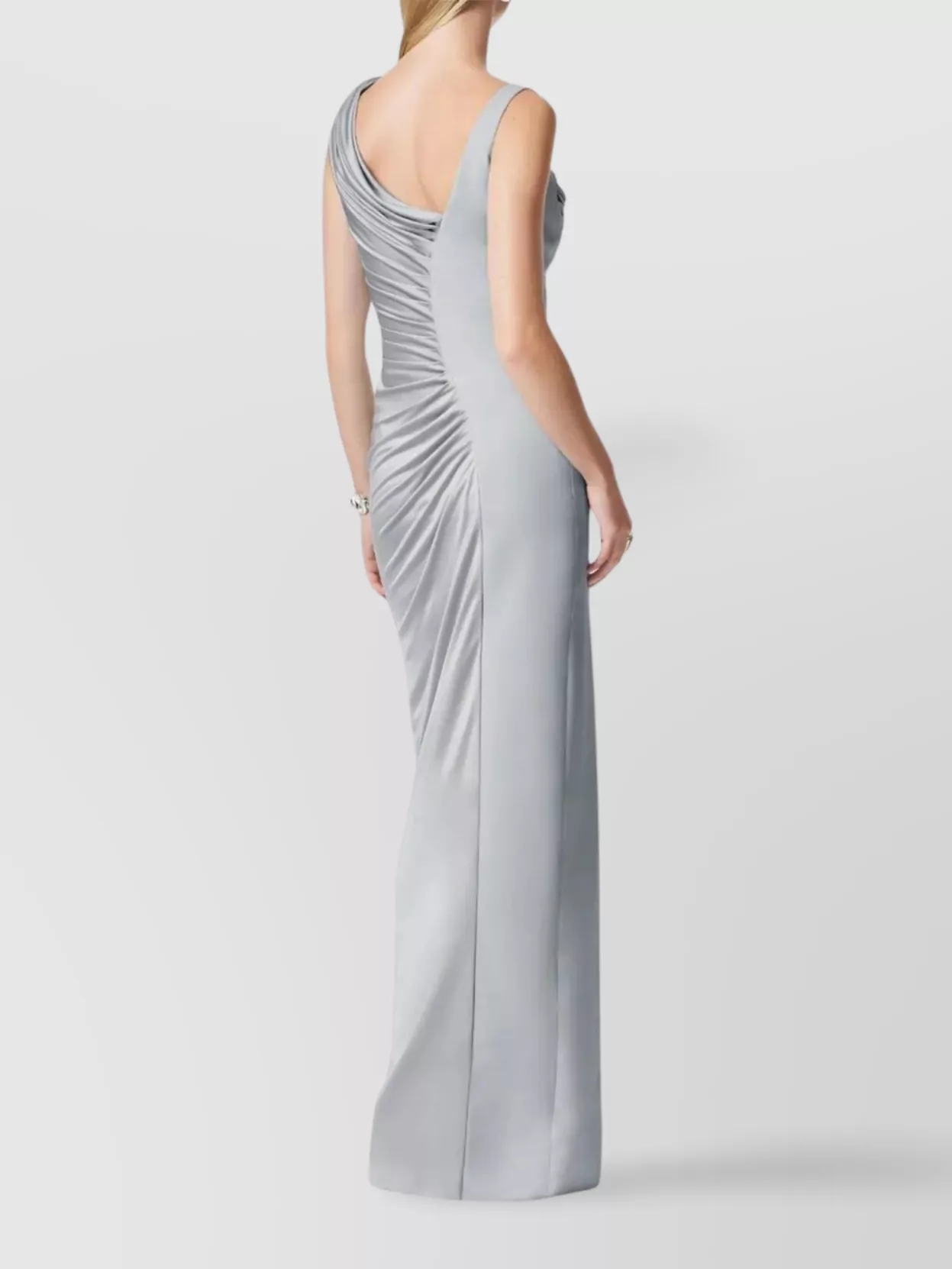 Versace One Shoulder Draped Jersey Gown In Gray