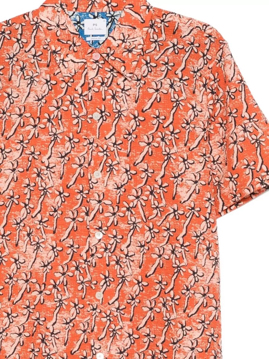 Paul Smith Floral Print Short Sleeve Cotton Shirt