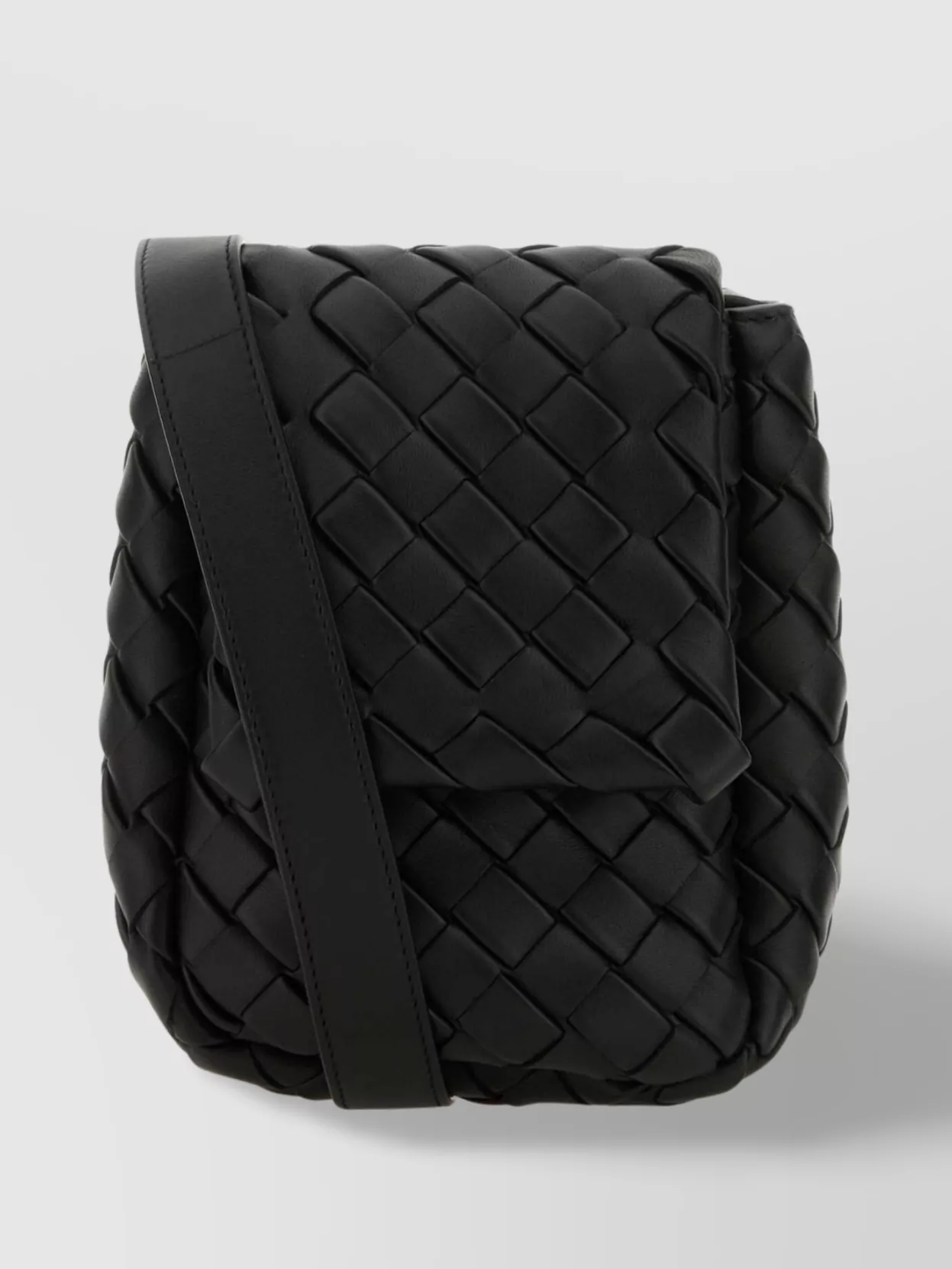 Shop Bottega Veneta Leather Crossbody Bag With Foldover Top And Quilted Design In Black