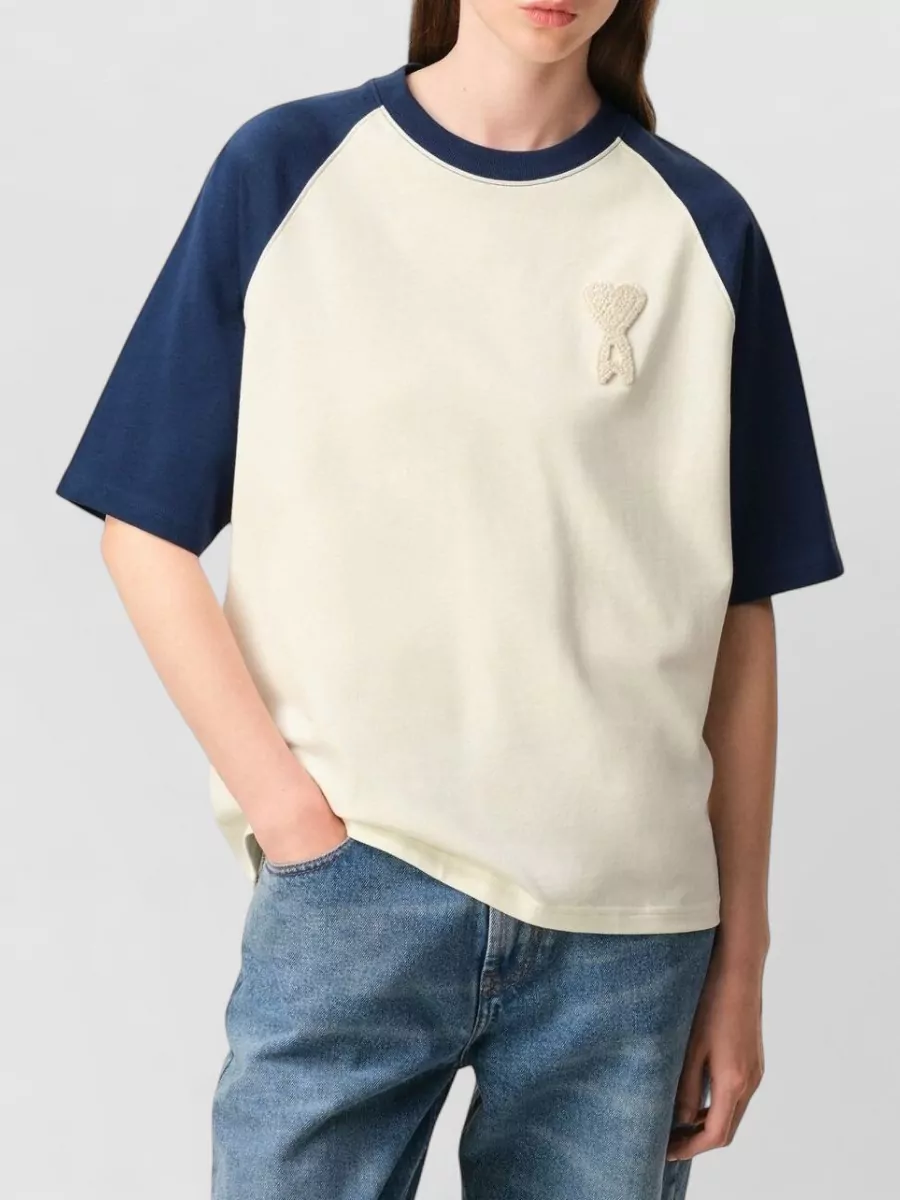 Ami Paris Ami De Coeur Contrast Sleeve Cotton T-Shirt