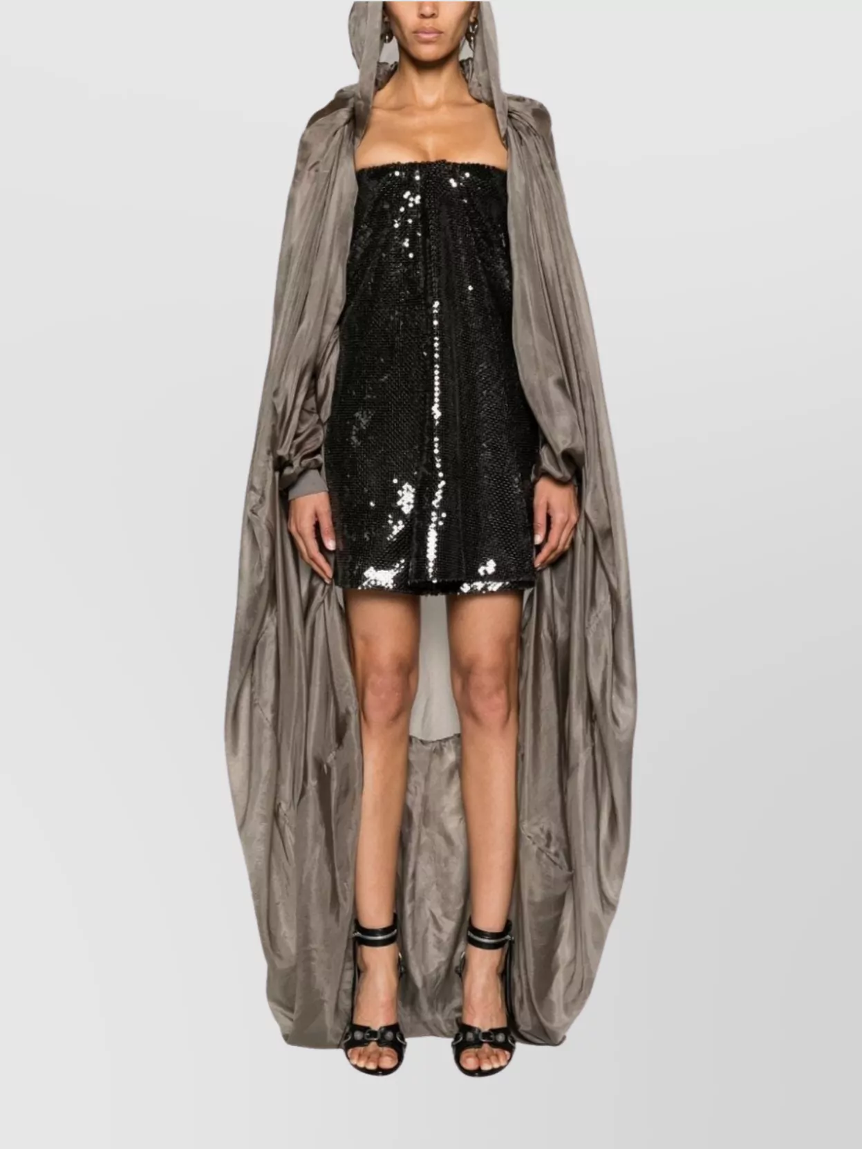 Rick Owens Draped Silk Hooded Coat Floor-Length